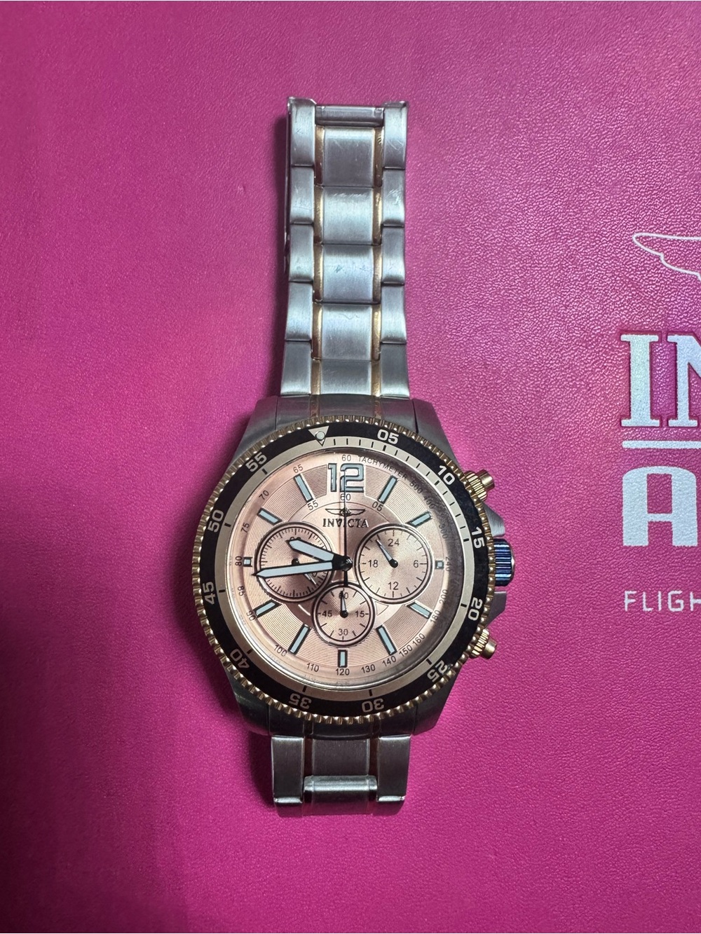 Invicta Men’s Silver and Rose Gold Two-Tone Chronograph Watch